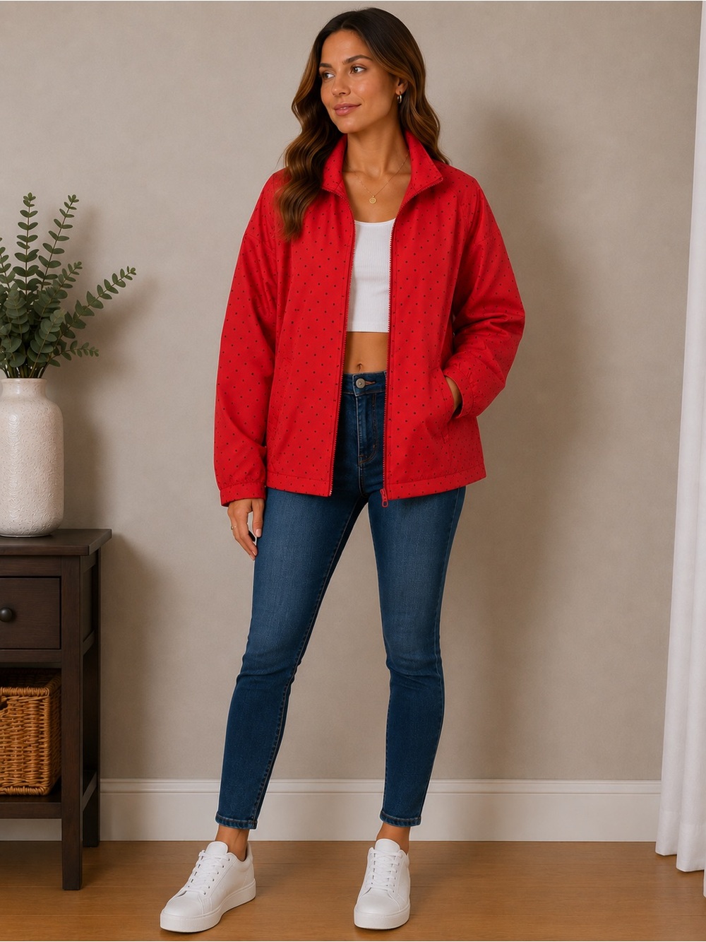 Red Polka Dot Lightweight Rain Jacket